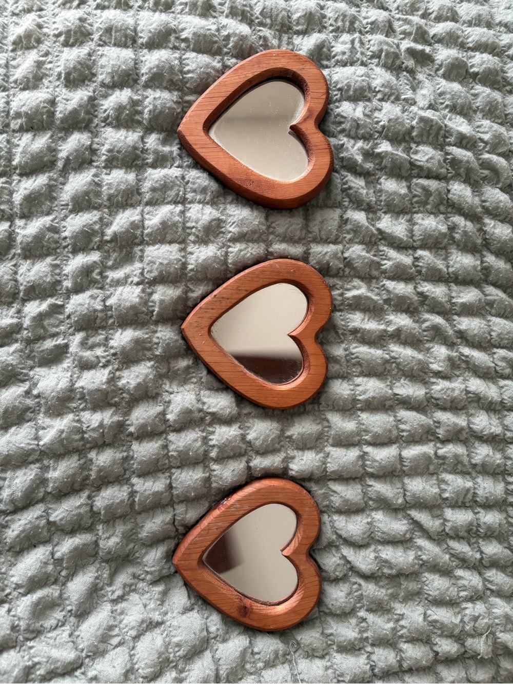 Vintage Heart-Shaped Wooden Wall Mirrors - Set of 3, Copper-Tone